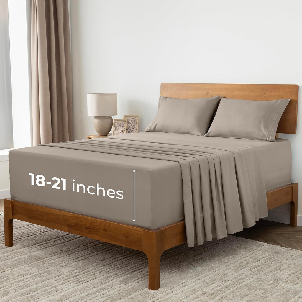 Mellanni Extra Deep Full Sheets - Hotel Luxury Bedding Set | Ultra Soft, Cooling & Stain Resistant (Full, Tan)