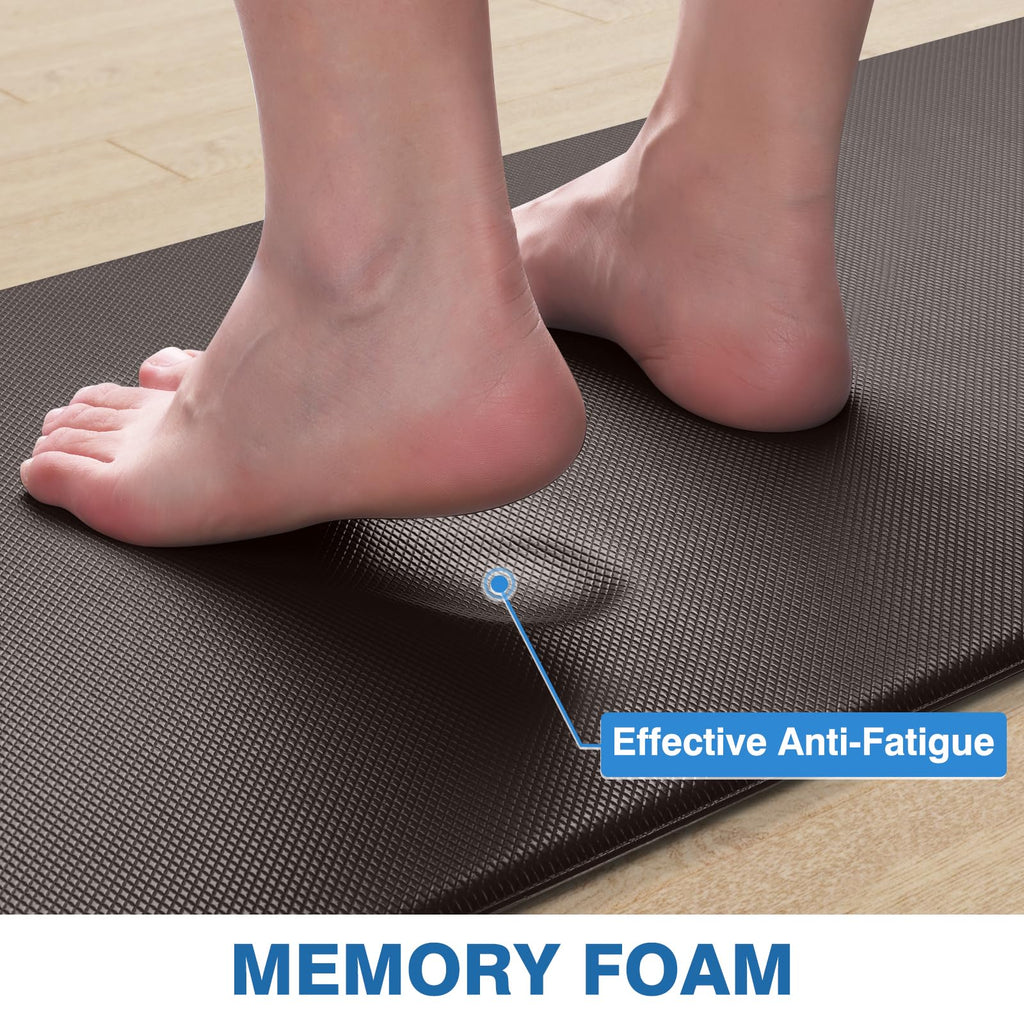 StepRite Kitchen Mats, 2PCS Kitchen Rugs, Cushioned Anti Fatigue Kitchen Mats for Floor, Non-Slip Standing Desk Mat, Waterproof Kitchen Rug Set for Kitchen, Floor, Office,17.3"x30"+17.3"x47",Chocolate