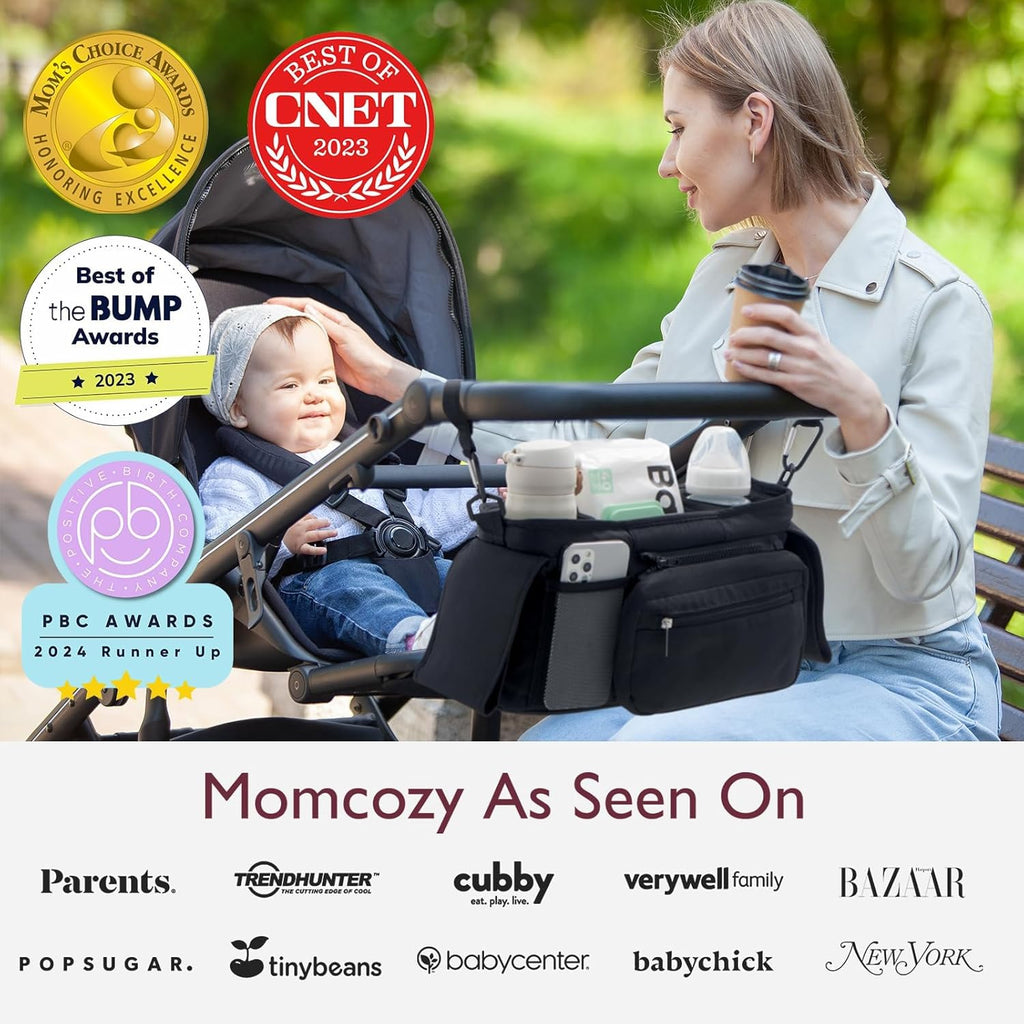 Momcozy Universal Stroller Organizer - Insulated Cup Holder & Detachable Phone Bag - Fits Most Strollers