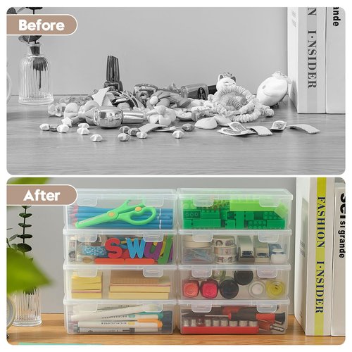 Swuj 8-Pack Clear Pencil Cases and Pencil Boxes, Stackable Plastic Pencil Box with Snap Lid, Large Capacity for Markers and Art Supplies for School, Office and Desk Organization – Rectangular Large