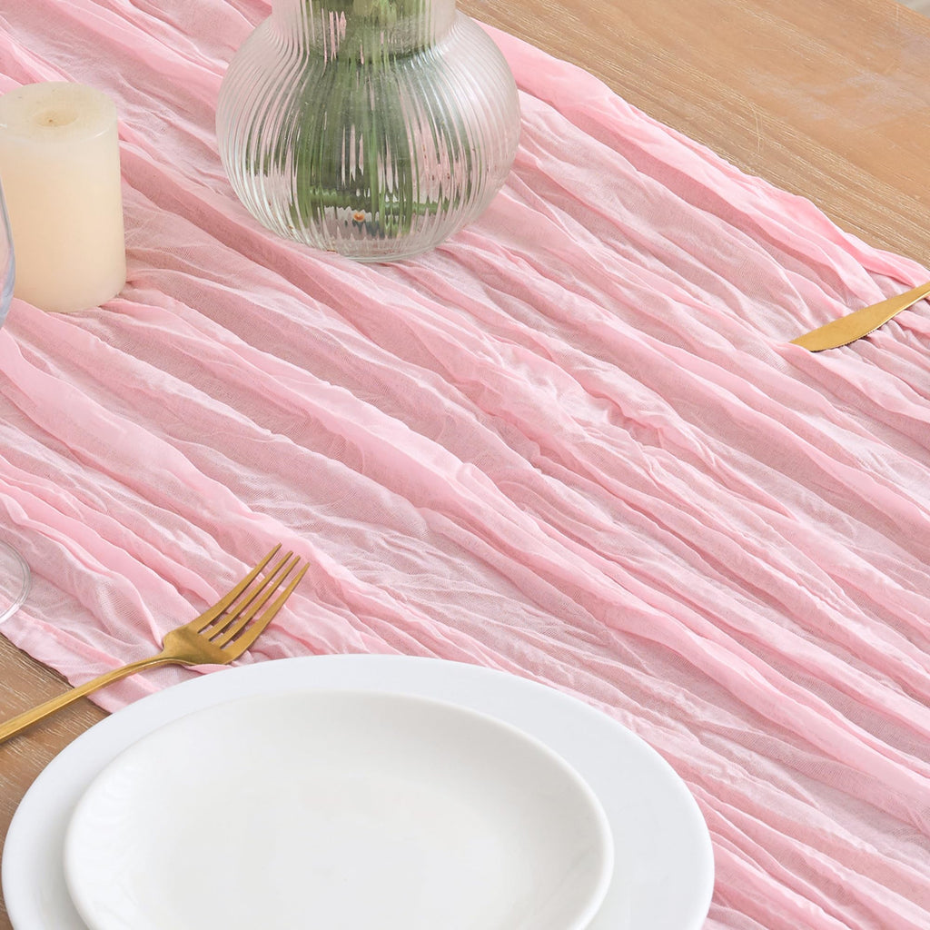 Asee'm 2pcs Cheesecloth Table Runner 120 Inches Blushing Pink Boho Gauze Cheese Cloth Runner 10FT Rustic Sheer Table Runners for Easter Spring Summer Wedding Baby Shower Holiday Party Decoration