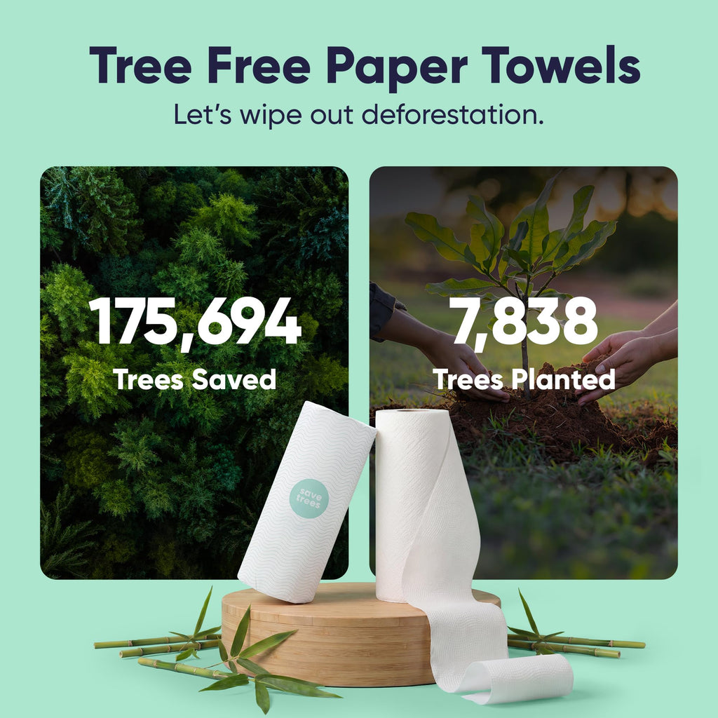 Save Trees Bamboo Paper Towels 12pk - 1800 Sheets Paper Towel Rolls Ultra Absorbent & Durable EcoTowels - FSC-Certified, Vegan Bamboo Kitchen Rolls