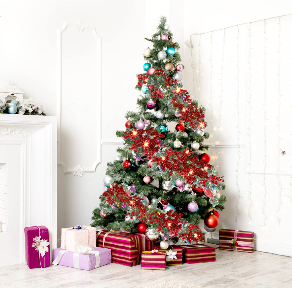 Sggvecsy Red Berry Garland Lighted Burgundy Berry Christmas Garland Artificial 6Ft for Christmas Winter Holiday Fireplace Mantel Table New Year Indoor Outdoor Decoration
