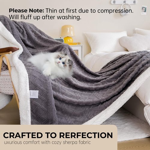Sherpa Blanket for Bed Full Size - Fleece Soft Cozy Fuzzy Blankets Thick Warm for Winter and All Seasons (Dark Grey, Full(80"x90"))