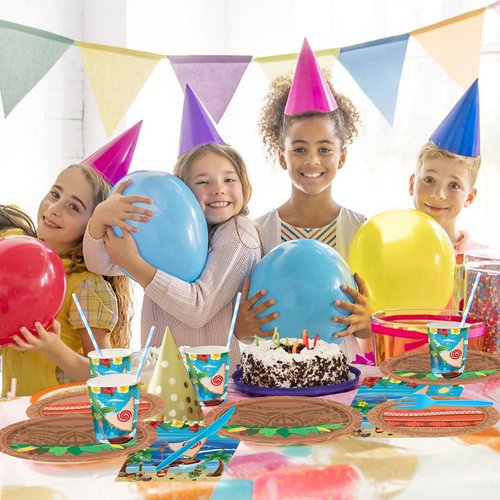 168PCS Ocean Party Supplies for Boys Girls Cartoon Beach Themed Party Decorations Hawaii Tableware with Paper Plates Cups Forks Knives and Straws for 24 Guests