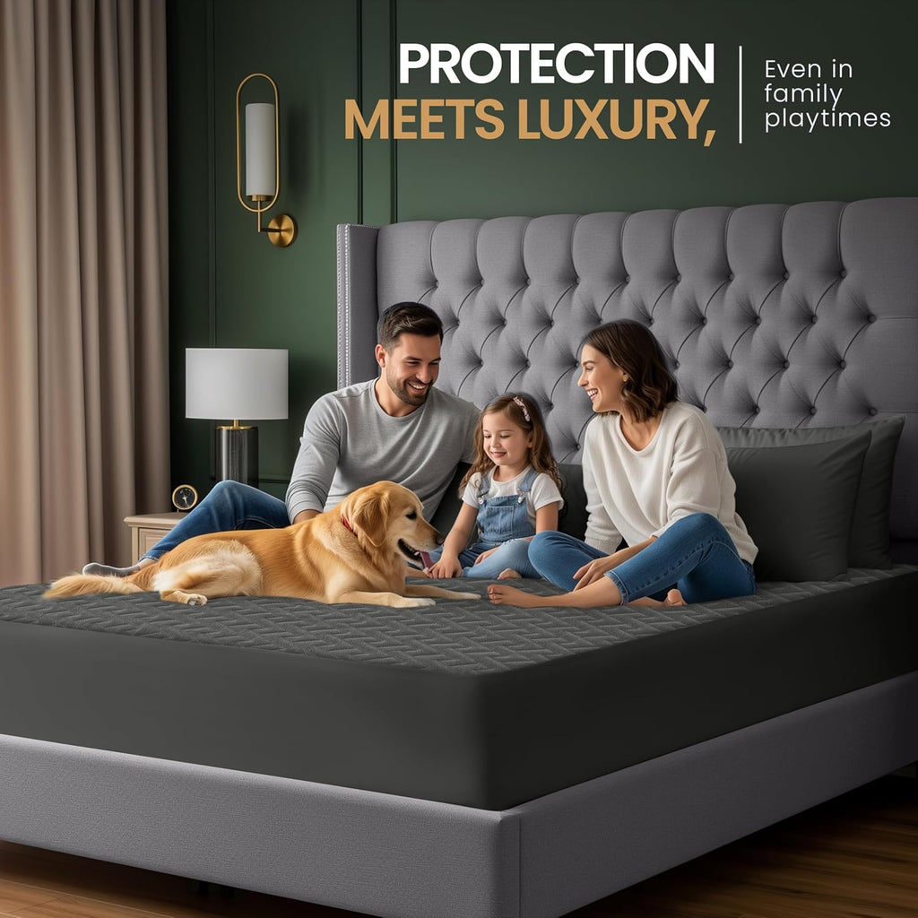 Utopia Bedding Waterproof Mattress Protector - Queen Size Gray | Premium 3D Air Soft Fabric, Fits 17" Deep