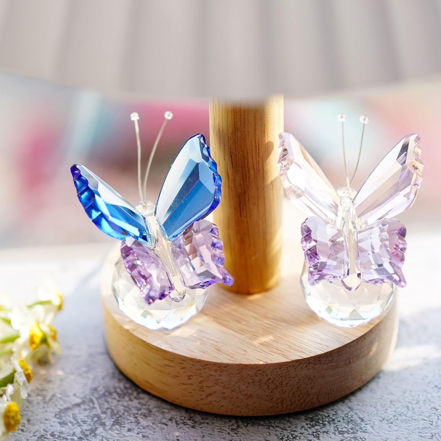 Skiennix Crystal Butterfly Figurines - Elegant Collectible Ornaments with Clear Ball Base | 2-Piece Set for Weddings & Gifts