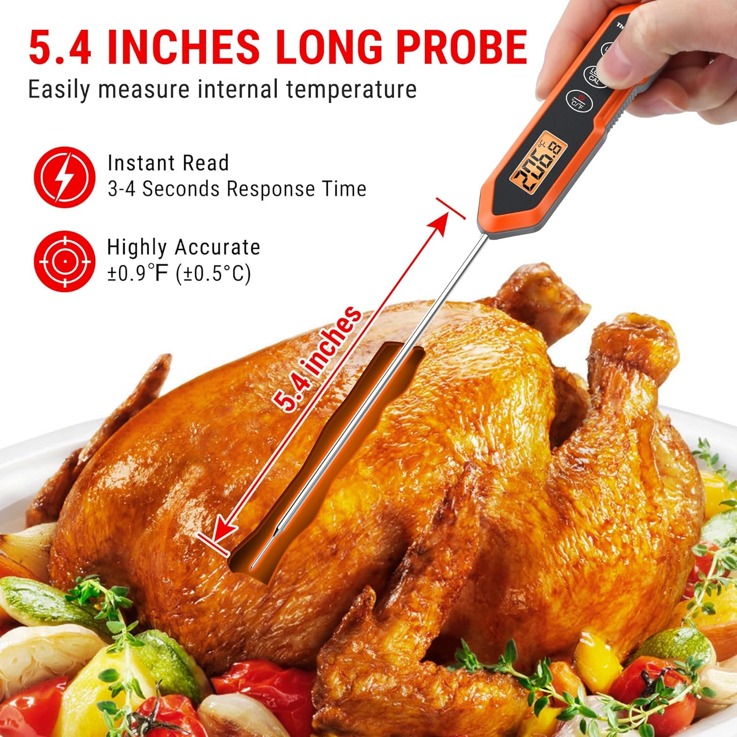 TempPro TP15H Waterproof Instant Read Meat Thermometer - Digital Cooking Thermometer with Backlight & Calibration | Perfect for BBQ, 10.47 x 1.16 x 0.69