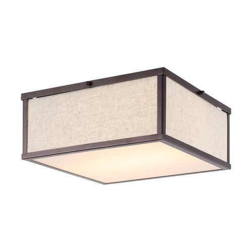 JONATHAN Y 14.13" Oil Rubbed Bronze 2-Light Iron and Linen Flush Mount, Minimalist Industrial Square Ceiling Light for Bedroom Hallway Living Room, LED Bulbs Included JYL1311A