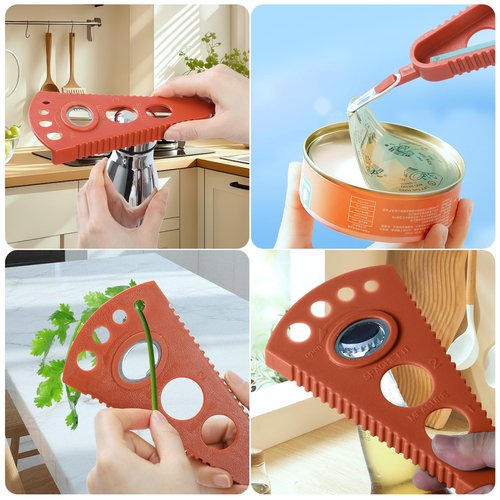 GeeRic Jar Opener for Weak Hands & Seniors, Multi-Functional Bottle Opener Tool for Lids, Tabs, Caps, Pull Rings, 5-in-1 Can Opener Dark Red