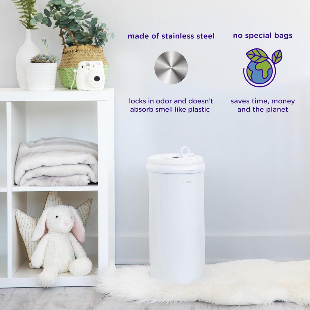 Ubbi Stainless Steel Diaper Pail - Odor Locking Design | No Special Bag Required, Taupe Finish