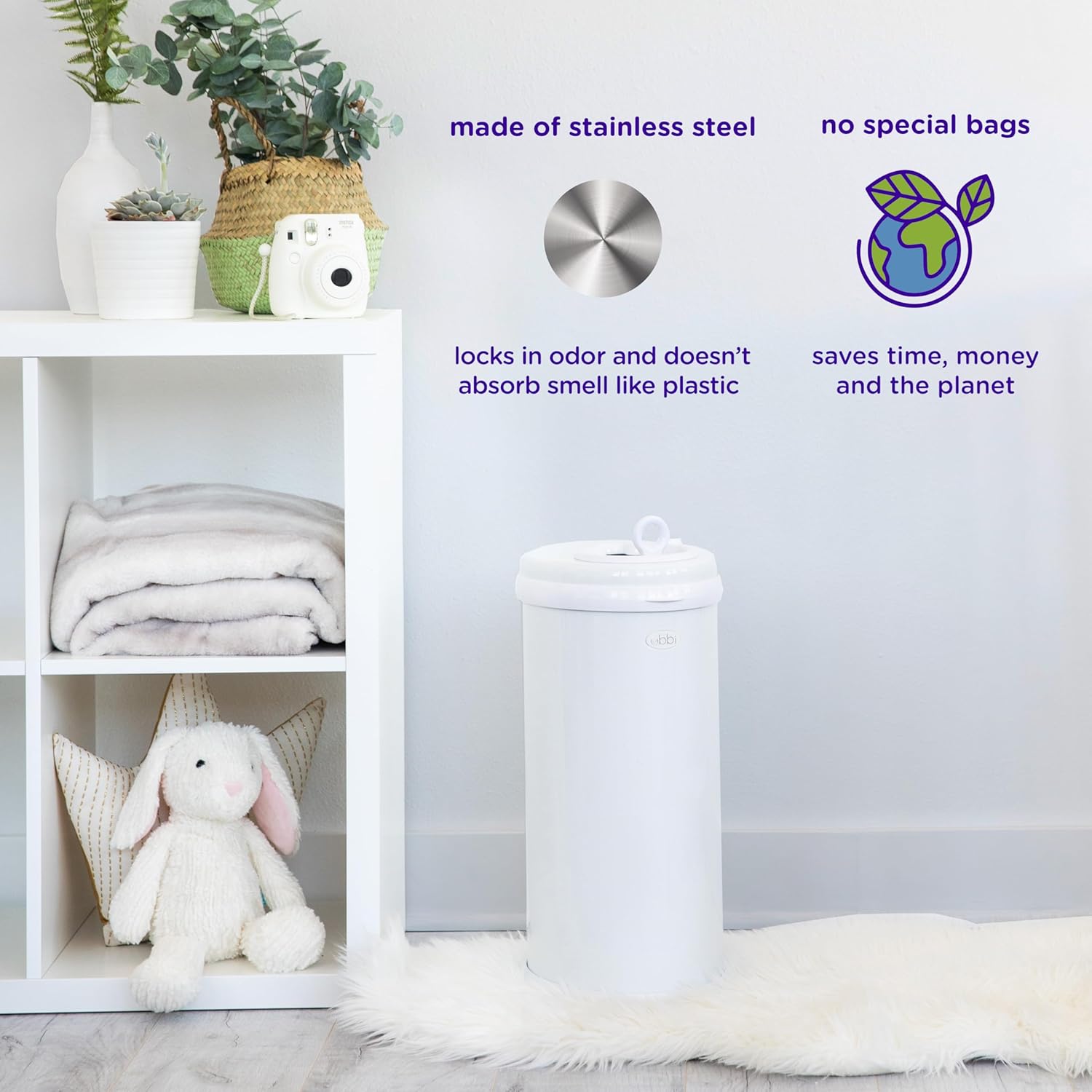 Ubbi Stainless Steel Diaper Pail - Odor Locking Design | No Special Bag Required, Taupe Finish
