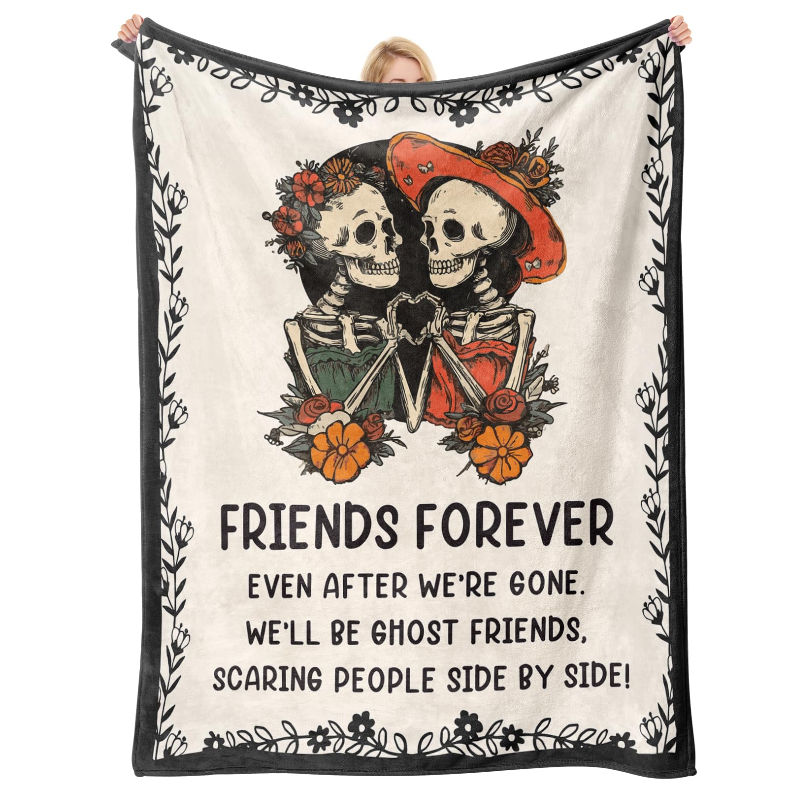 Buioata Friend Gifts for Women Best Friend Blanket Best Friend Birthday Gifts for Women Bestie BFF Soul Sister Graduation Present for Woman Helloween- to My Friends Skull Blanket 60"x50"