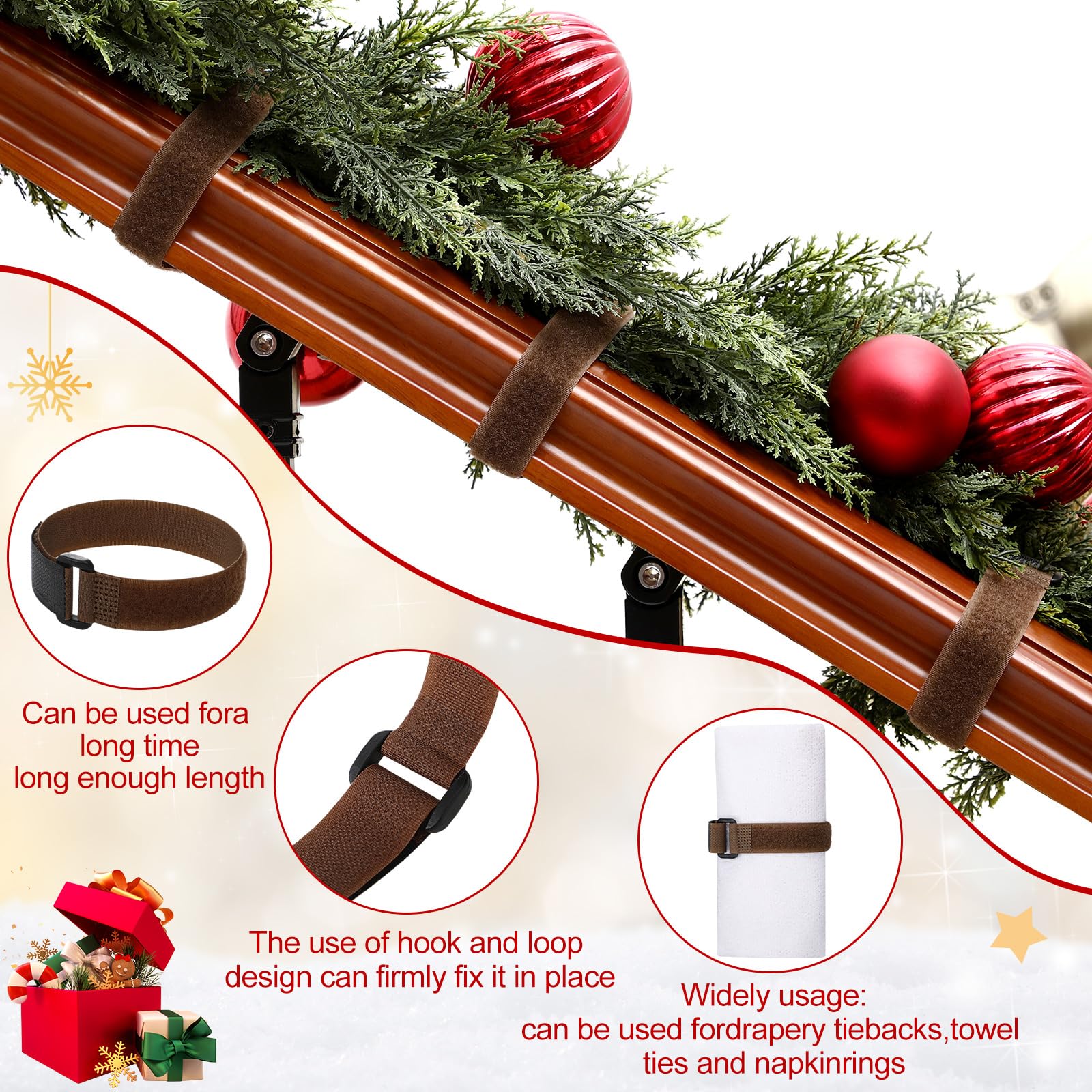 SATINIOR 50 Pcs 12inch Garland Ties Decorative Reusable and Flexible Banister Ties for Garland Wreath Light Banisters Home Stairways Railings Decoration(Brown)