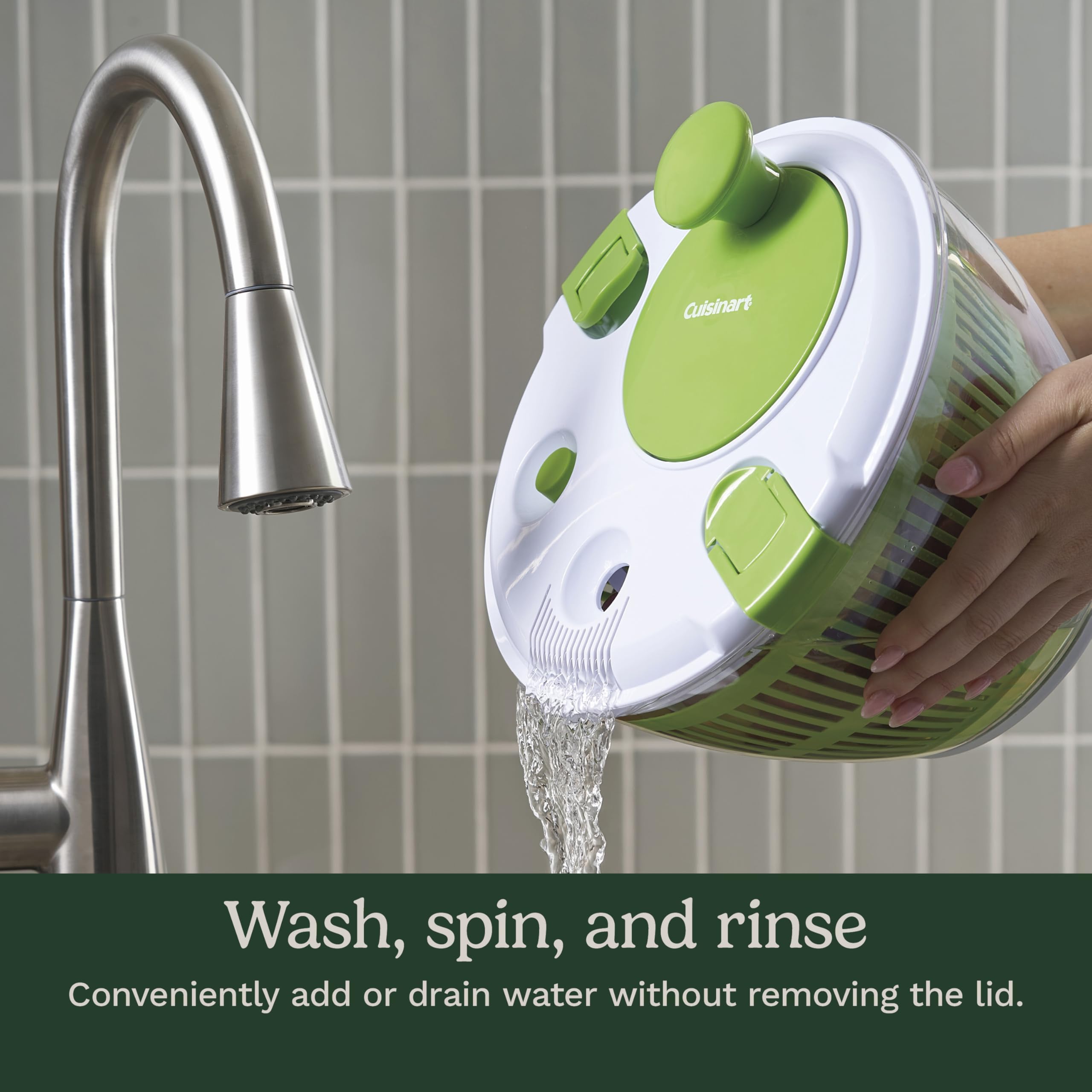 Cuisinart Large Spin Stop Salad Spinner- Wash, Spin & Dry Salad Greens, Fruits & Vegetables, 5qt, CTG-00-SAS1