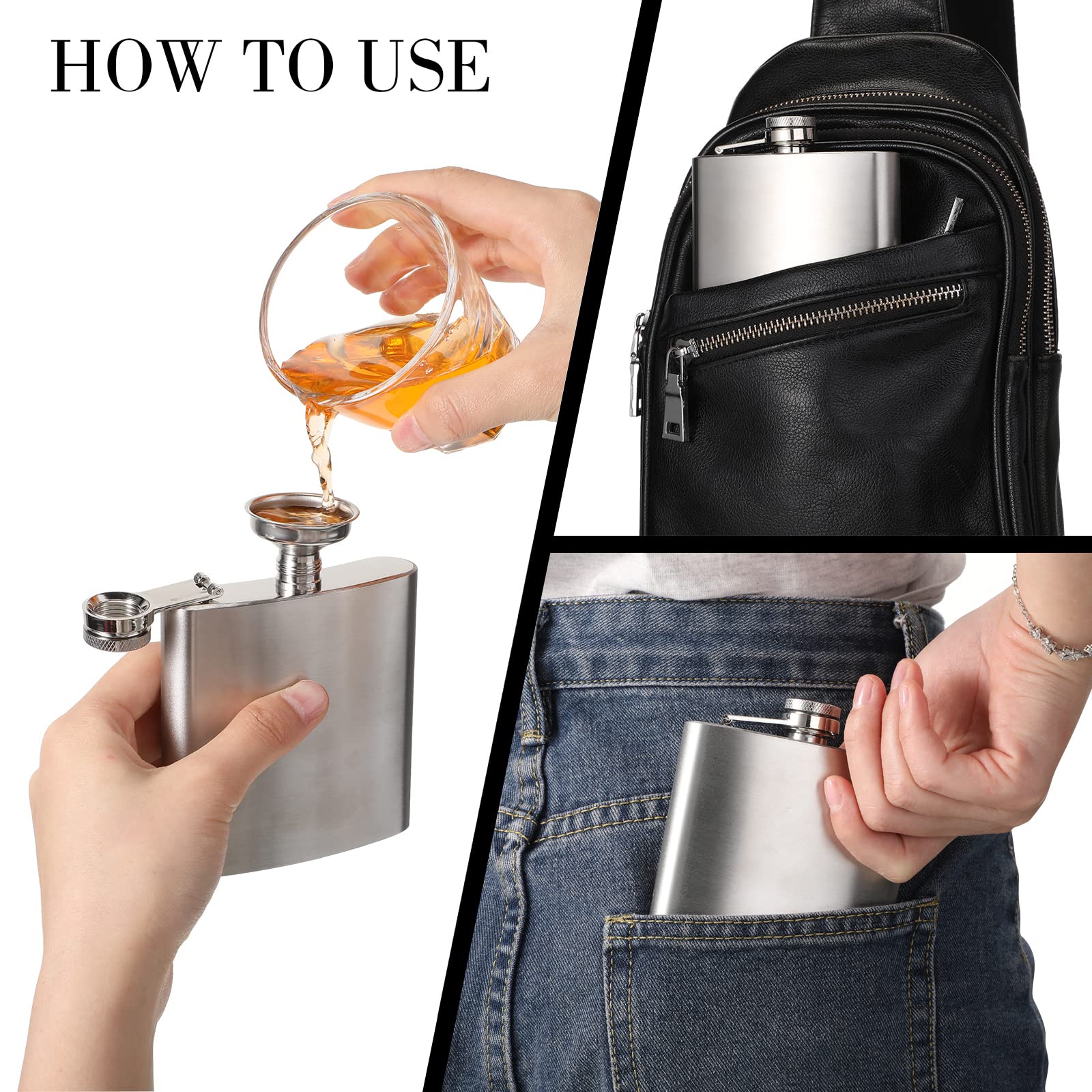 Hoolerry 30 Pack Hip Flasks for Liquor,Stainless Steel Whiskey Flask Set with Funnels Pocket Bulk for Groomsmen Gifts, Bridesmaids, Bachelor Party, Wedding Favor Supplies(6 oz,Silver)