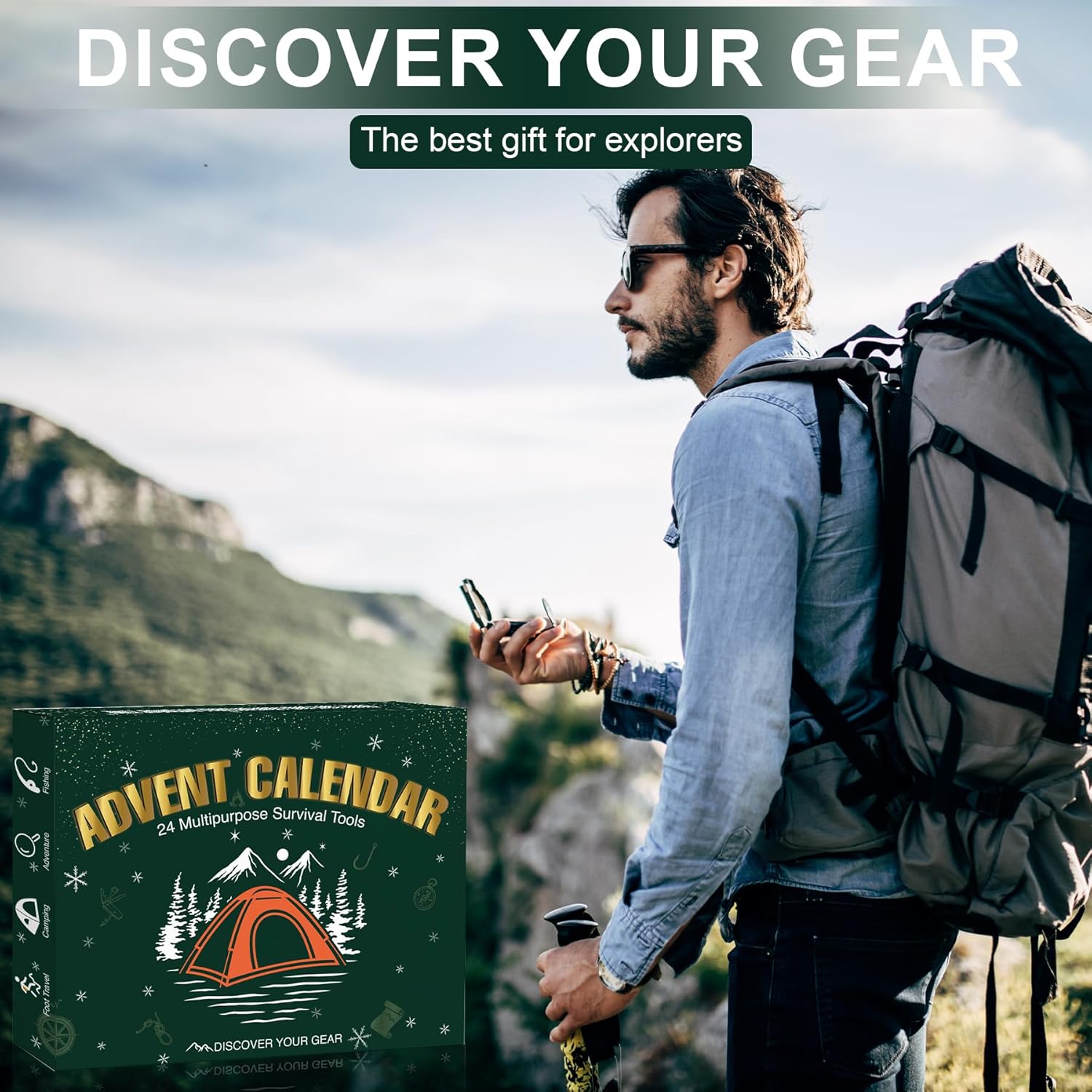 Survival Kit Advent Calendar 2025 - 24 Days of Essential Camping, Fishing & Hiking Tools | Perfect Xmas Gifts for Outdoor Enthusiasts
