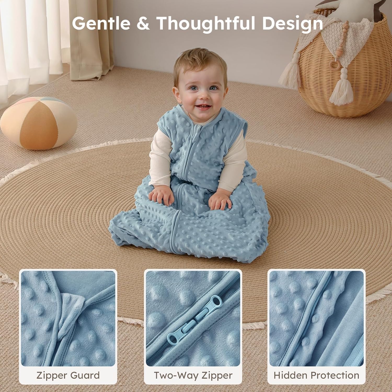 Yoofoss Baby Sleep Sack | Fleece Wearable Blanket for 6-12 Months | Plush Dots & 2-Way Zipper