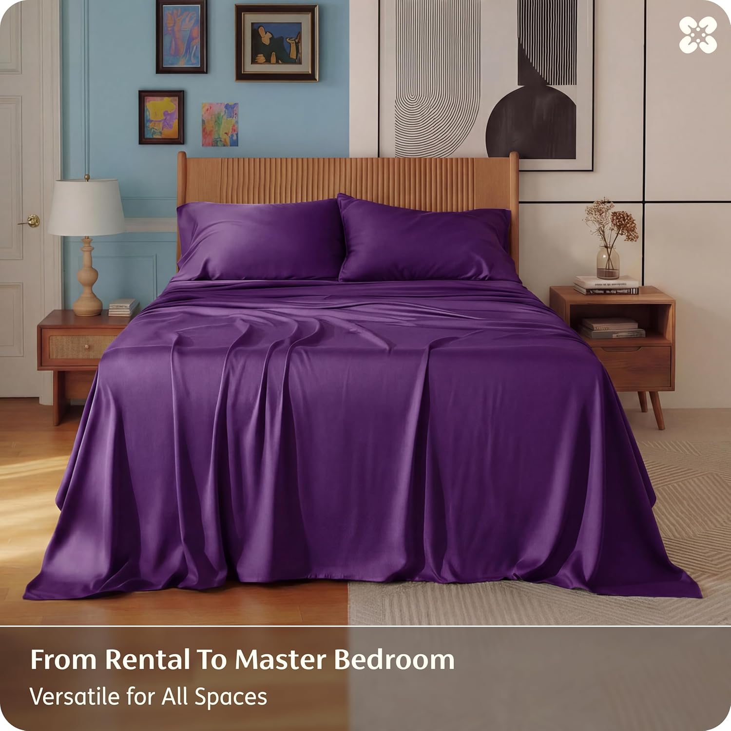 Bedsure King Size Cooling Sheets Set - Breathable Rayon from Bamboo | Soft & Luxurious Plum Color, Deep Pocket Up to 16 Inches