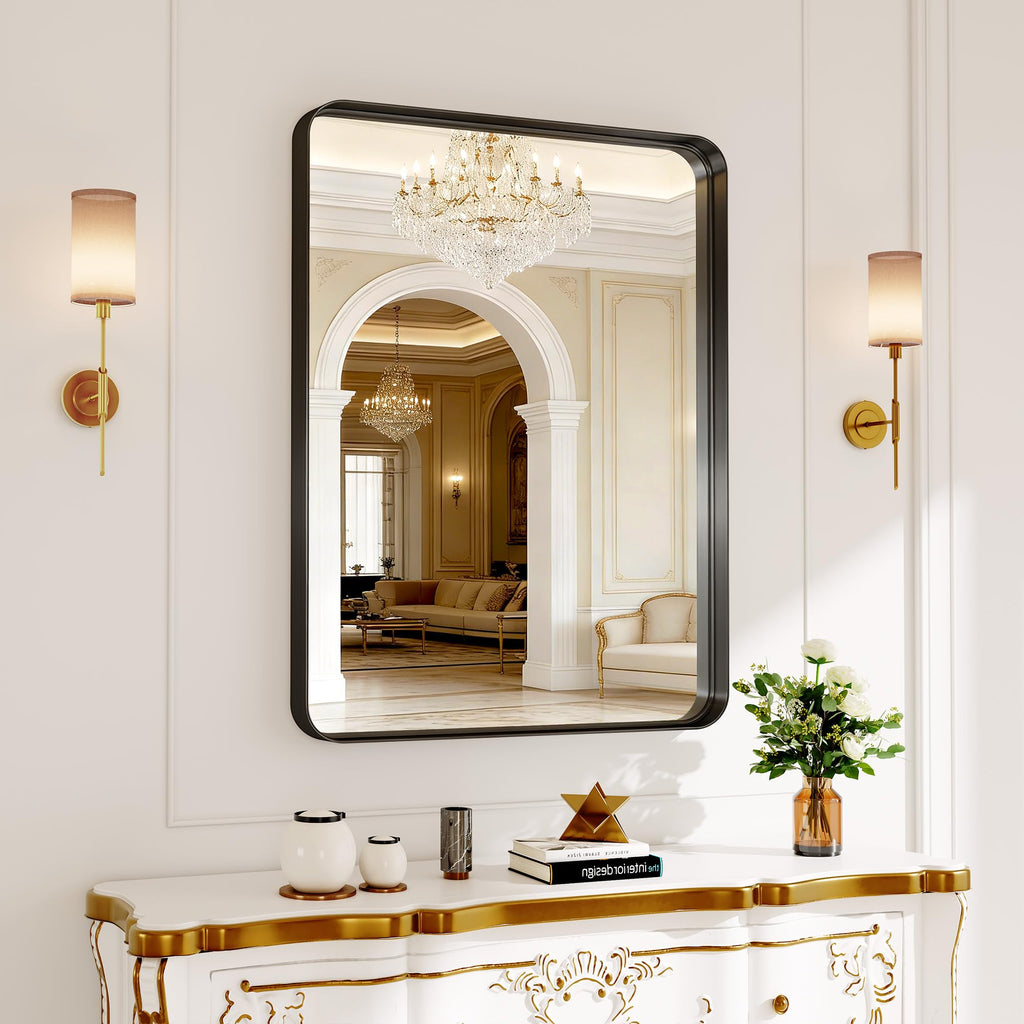 30x36 Inch Black Metal Framed Bathroom Mirror for Wall, HD Tempered Glass, Vanity Mirror for Over Sink, Anti-Rust Aluminum Alloy Mirror, Farmhouse, Horizontally or Vertically Hanging