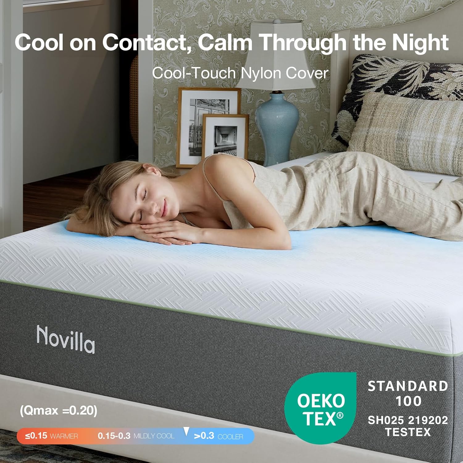 Novilla Bliss Green Tea Queen Mattress - 14 Inch Gel Memory Foam for Cooling Comfort & Spine Alignment