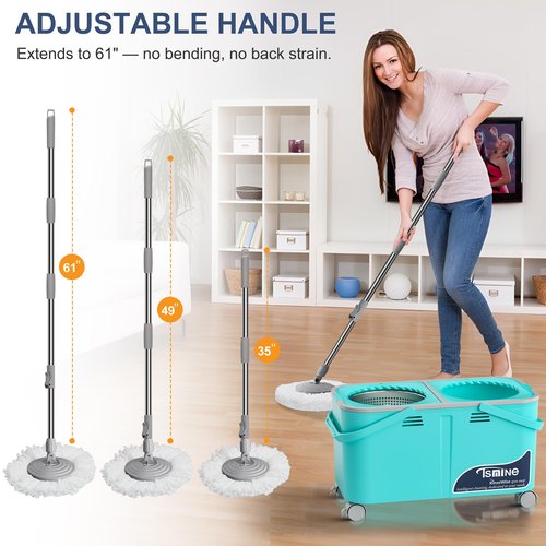 Easy-Use Spin Mop for Cleaner, Controlled Rinsing, Clean & Dirty Water Separation Mop Bucket for Pet & Family Homes,360° Swivel Wheels, Safe for Hardwood & Tile, Adjustable Handle,6 Reusable Mop Heads