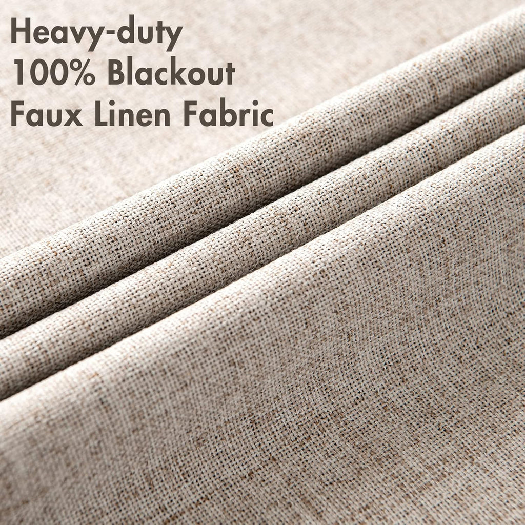 MIULEE Blackout Thermal Insulated Curtains - Linen Texture Grommet Drapes, Khaki, 52x120 Inch (2 Pack)