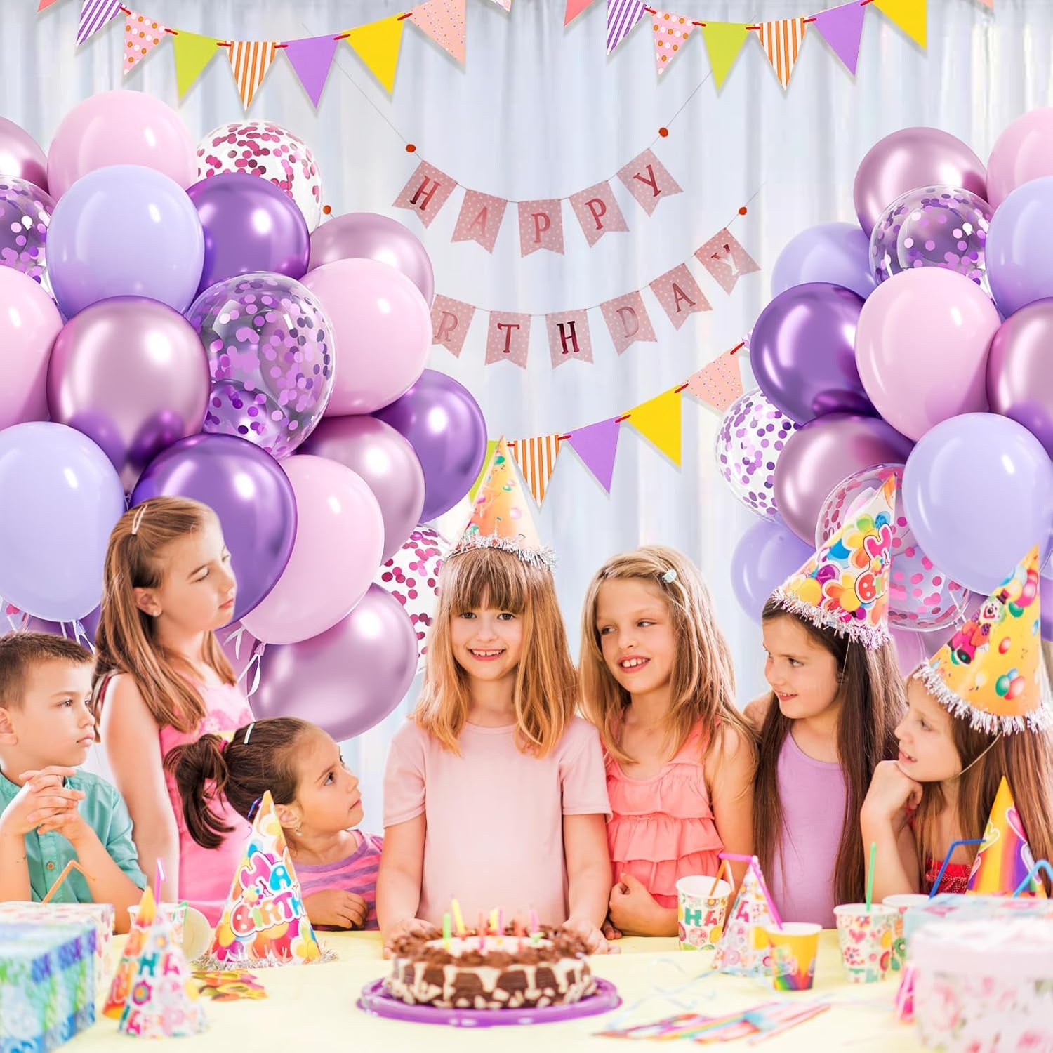 Skiennix 61-Piece Pink & Purple Balloon Set - 12-Inch Confetti Latex Balloons for Bridal & Birthday Parties