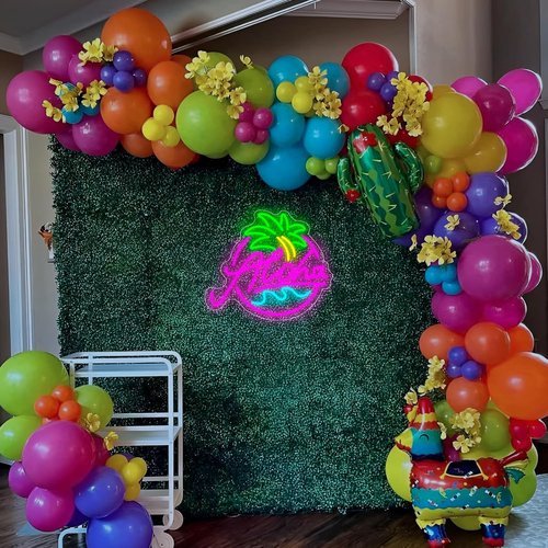 Aloha Neon Sign - Tropical Beach Party Decor | Pink Blue Green LED Light for Tiki Bar & Hawaiian Vibes