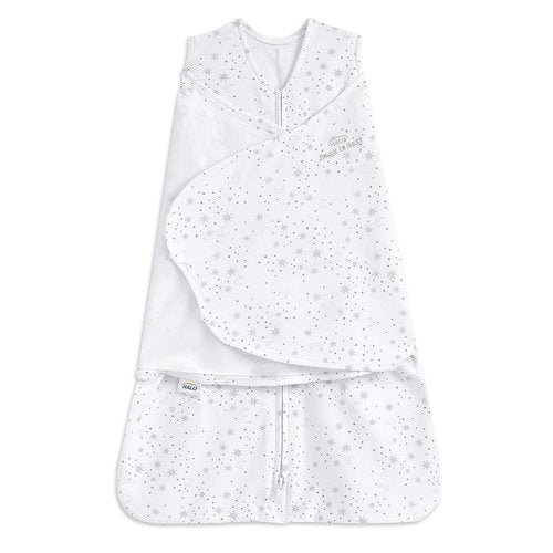 HALO 100% Cotton Sleepsack Swaddle - 3-Way Adjustable Wearable Blanket, TOG 1.5, Midnight Moons Grey, Newborn 0-3 Months