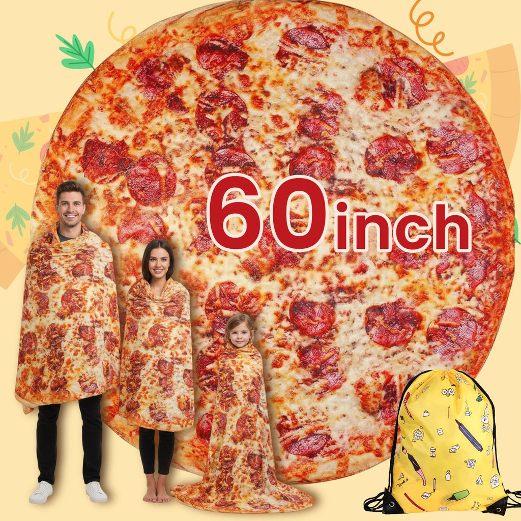 FREESOOTH Pizza Throw Blanket for Adult Kids, Novelty Round Warm Soft Tortilla Blanket for Couch Bed Funny Present, 60 Inches