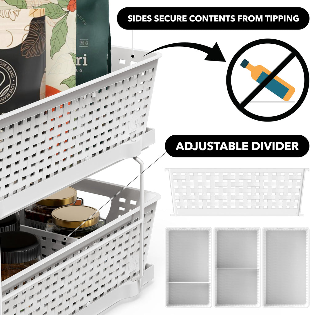 Simple Houseware 2 Tier Bathroom Organizer Tray Pull-Out Sliding Drawer, Under Sink Storage, White