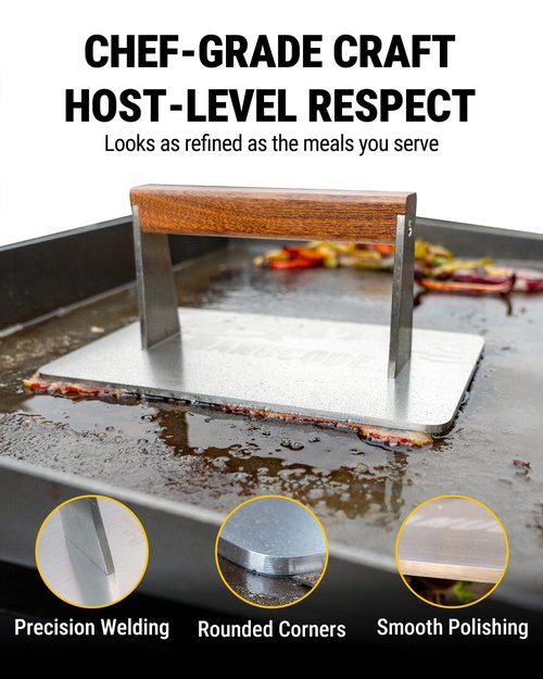 Manucode Stainless Steel Bacon Press - 3.2 LB Heavy Cooking Weight, Ideal for Flat Top Grill - Griddle Accessories for Searing Smash Burger, Steak, Sandwich - 9.25 x 5.7 Inches, Flat Bottom, Rectangle