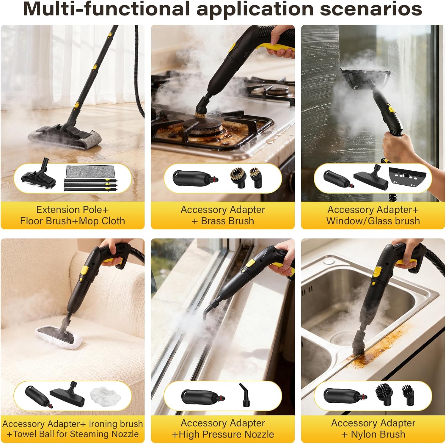 Skiennix Steam Cleaner - Powerful Multipurpose Steamer with 23 Accessories | 16.4ft Power Cord for Home Cleaning