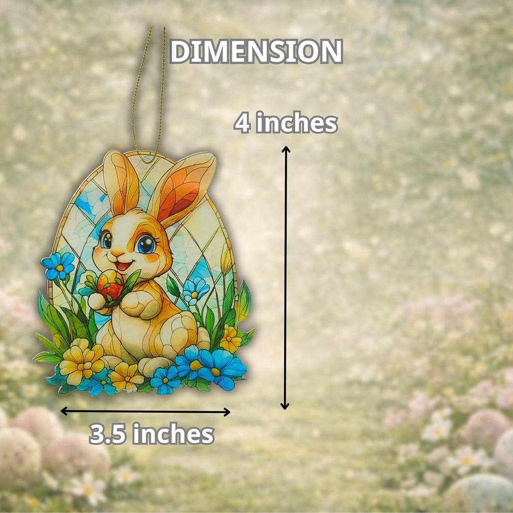 Skiennix Easter Ornaments - Cute Bunny Acrylic Suncatcher | Faux Stained Glass Effect for Home & Basket - Colorful White Bunny Design