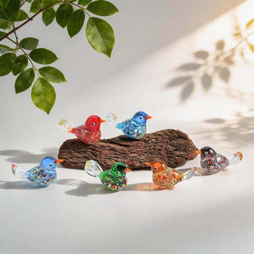 HDCRYSTALGIFTS Hand Blown Glass Bird Figurines - 6pcs Miniature Animal Statues for Home Decor | Unique Gifts for Mom