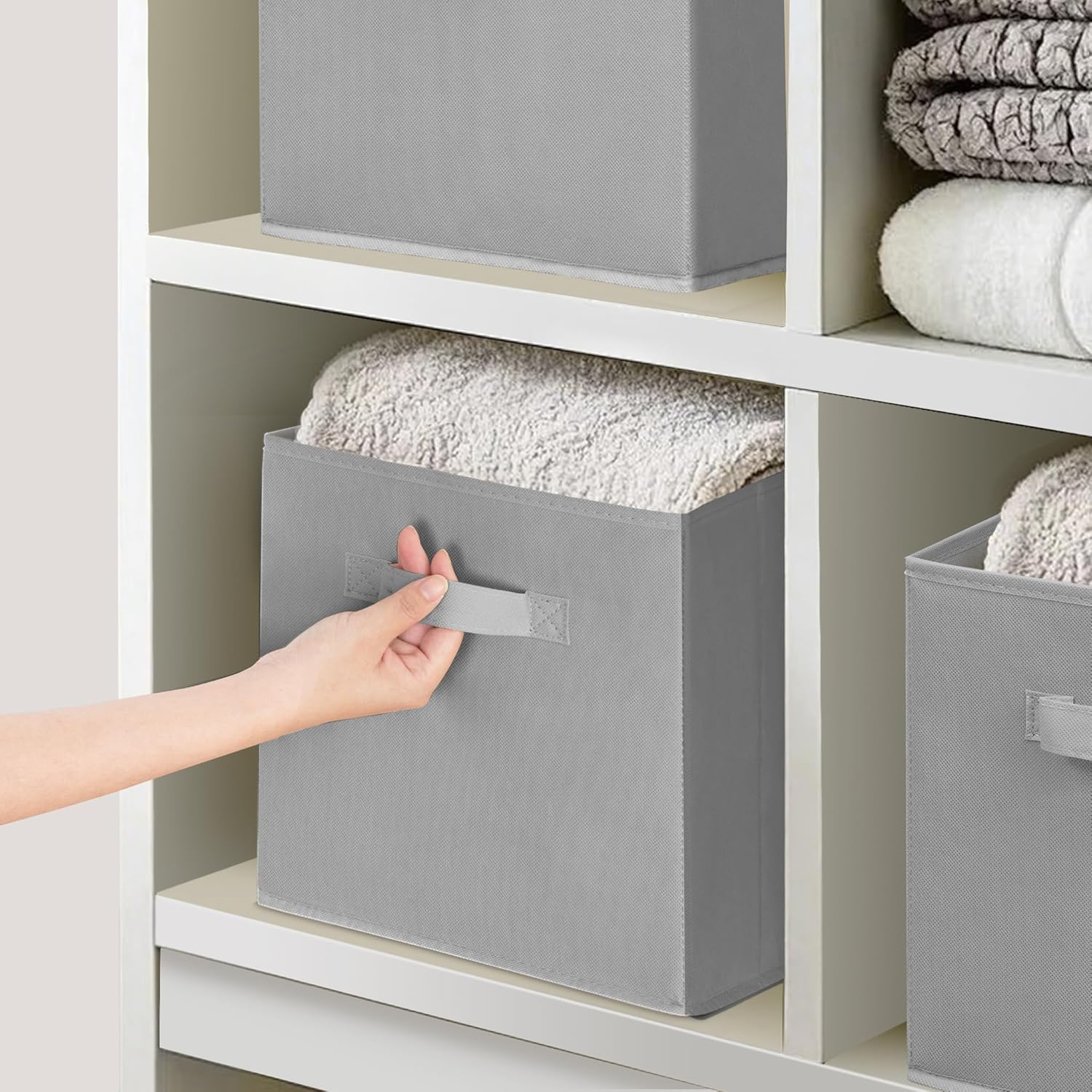Skiennix Storage Bins - 11x11 Inch Fabric Foldable Organizer for Clothes & Blankets - Gray, 12 Pack