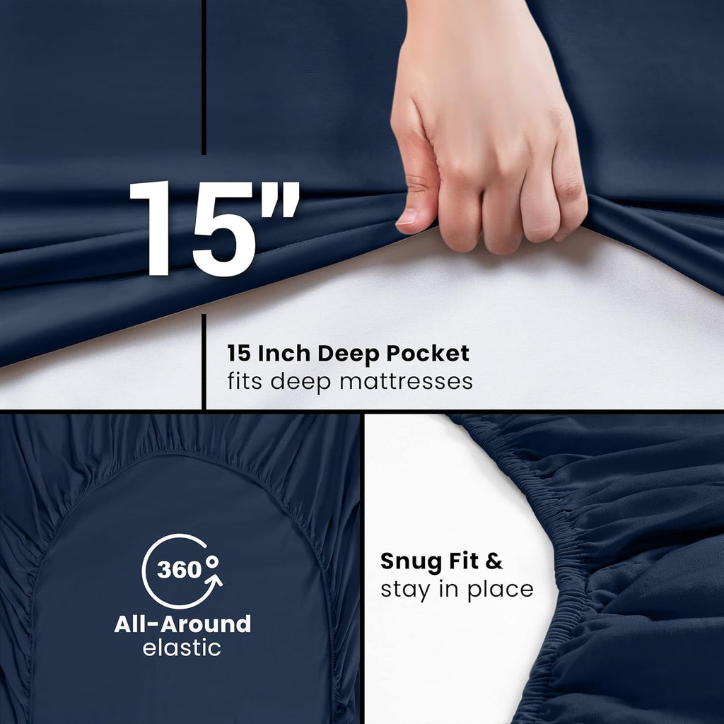 Utopia Bedding Twin Fitted Sheets - Soft Brushed Microfiber - Deep Pocket Design - Navy, Pack of 2