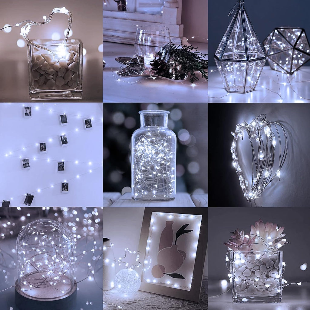 Skiennix 12 Pack LED Fairy Lights - Waterproof 7FT Silver Wire String Lights for DIY Christmas Decor