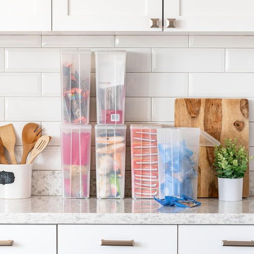 IRIS USA Vertical Storage Containers - Clear Plastic Bins with Lids for Home & Office Organization | Large 6-Pack