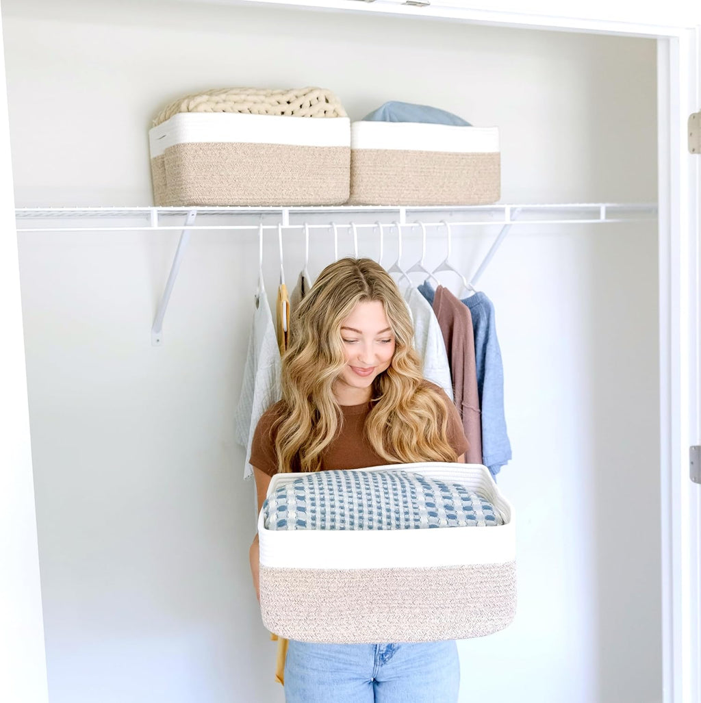 NaturalCozy Storage Baskets - 3-Pack Cotton Rope Bins for Organizing | 16.8”x13”x7.6” | Versatile Toy, Laundry, and Closet Storage