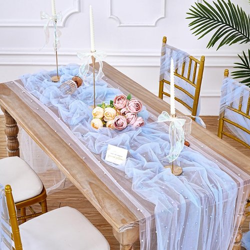 White Pearl Table Runner Tulle: 10ft Pearl Kitchen Linen 29x120 Inch Sheer Gauze Fabric for Wedding Decor Birthday Party Dining Table Cover