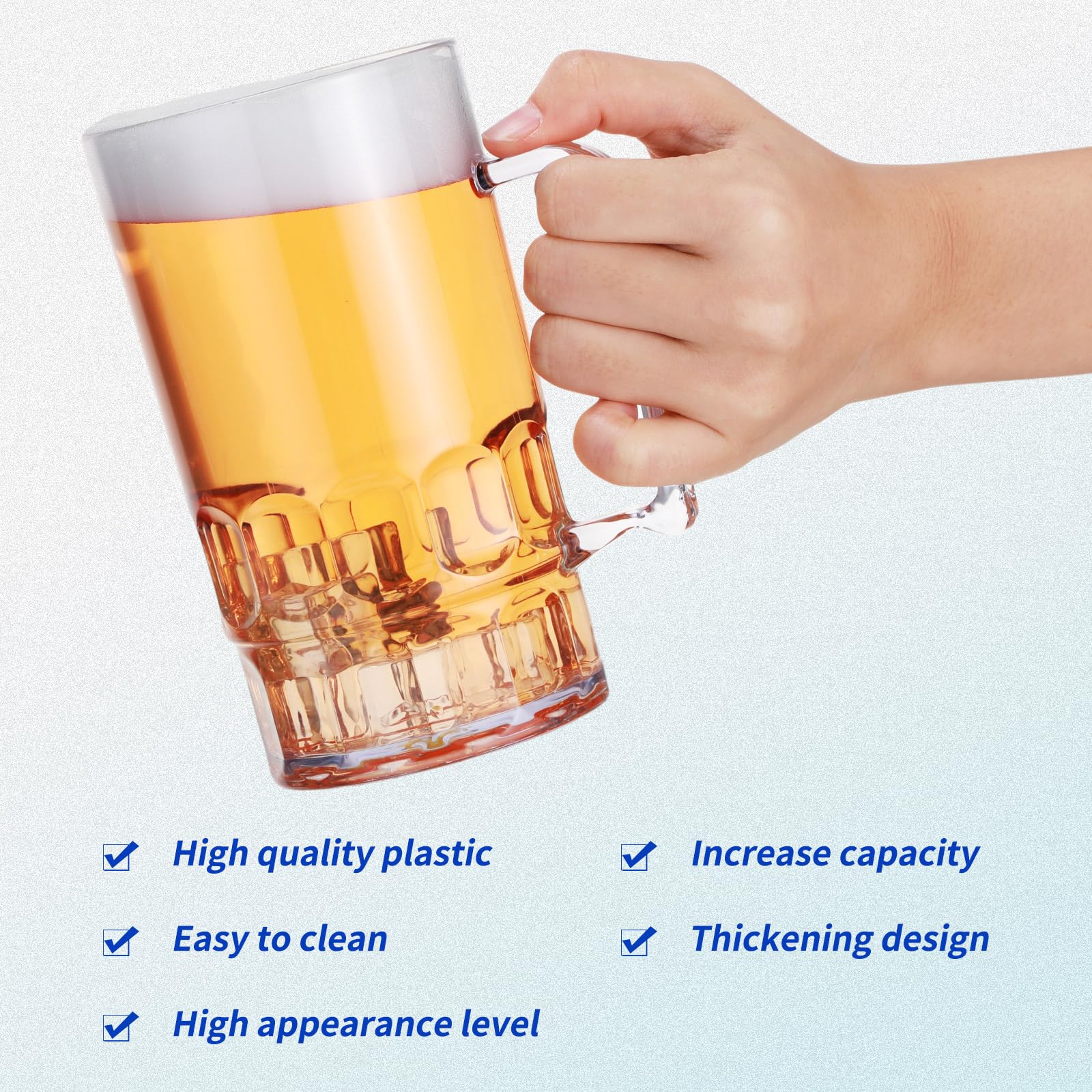 Mifoci 12 Pcs 26 oz Plastic Beer Mugs with Handles Plastic Clear Cup Drinkware Steins Bulk Reusable Acrylic Beer Drinking Cups with Handle for Drinking Restaurant Bar Home
