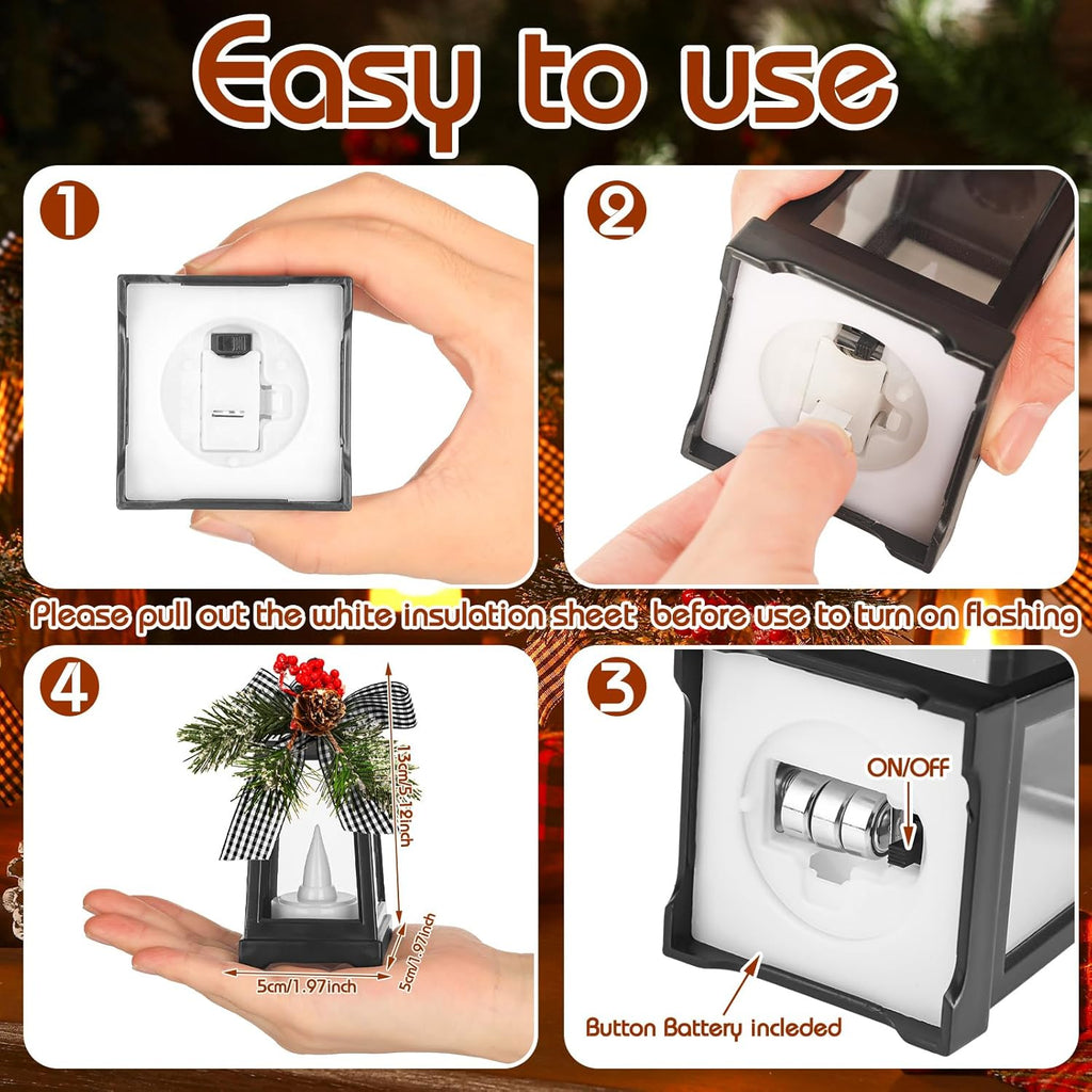 Regine Switzerland Set of 6 Christmas Mini Lanterns - Flickering LED Flameless Candle | Black and White Bow
