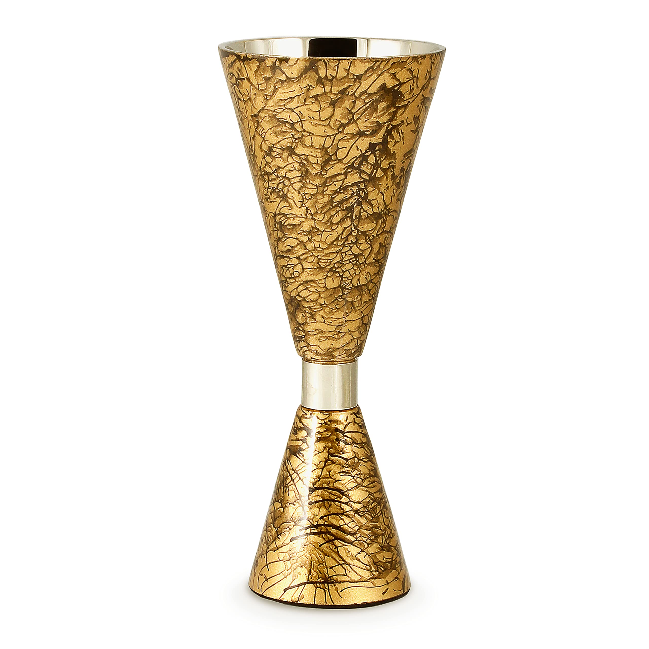 Elegant End of Shabbat Havdalah Set Contemporary Style Nickel Plated Gold Decal - Modern Shape Kiddush Cup Goblet, Tray, Havdulah Candle Holder, Besamim Spice Box Shabbos Decoration by Zion Judaica