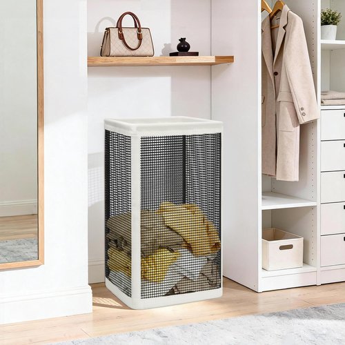 STORAGE MANIAC Mesh Laundry Hamper, 23.7 Gal. Tall Laundry Basket for Airflow, Strong Metal Dirty Clothes Hamper for College Dorm, Bedroom, Bathroom, Clothes Bin, White & Black