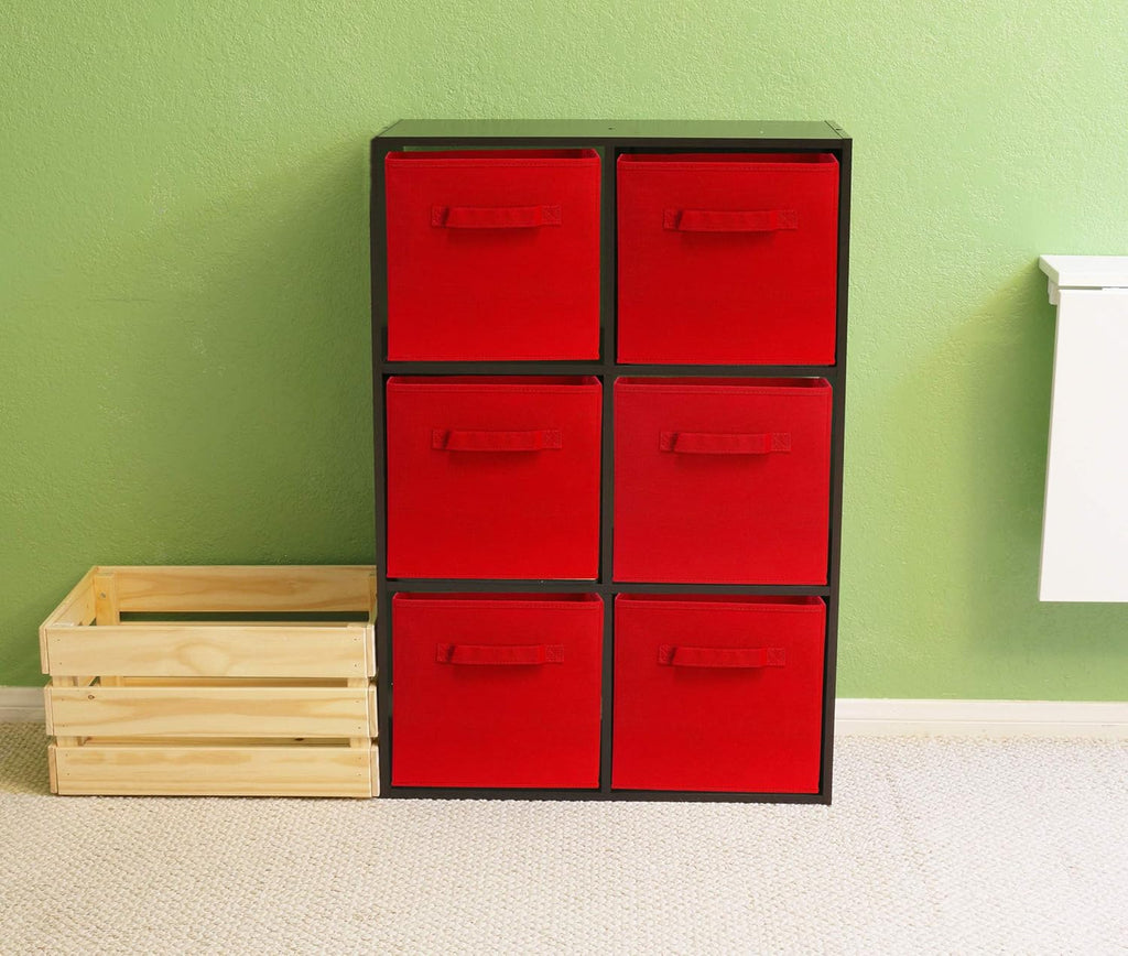 Simple Houseware Foldable Cube Storage Bins - 11-Inch Red Fabric Organizers | 6-Pack for Closet & Shelves