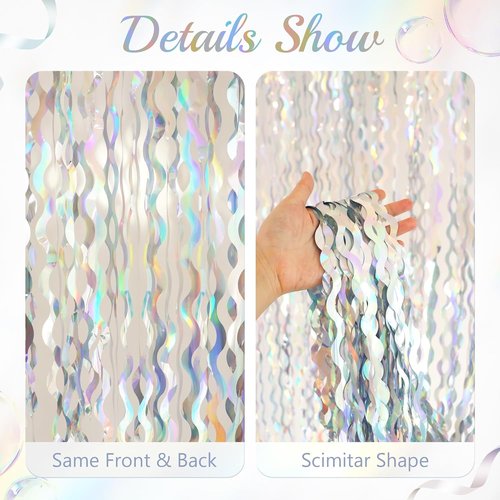 Iridescent Party Streamers Backdrop by [Brand Name] - Holographic Fringe Curtain | 3.3x6.6ft Tinsel for Events