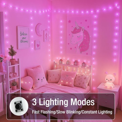 Fairy Lights 6 Pack - 7ft 20 LED Battery Operated Twinkle Lights | Waterproof Mini String Lights for DIY Party & Wedding Decor - Pink