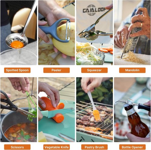 Gaialoop Portable Camping Cooking Utensils Set - Essential RV Kitchen Kit with Organizer Bag for Outdoor Adventures